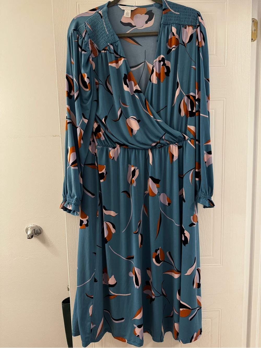 London Times Teal Floral-Print Wrap Midi Dress